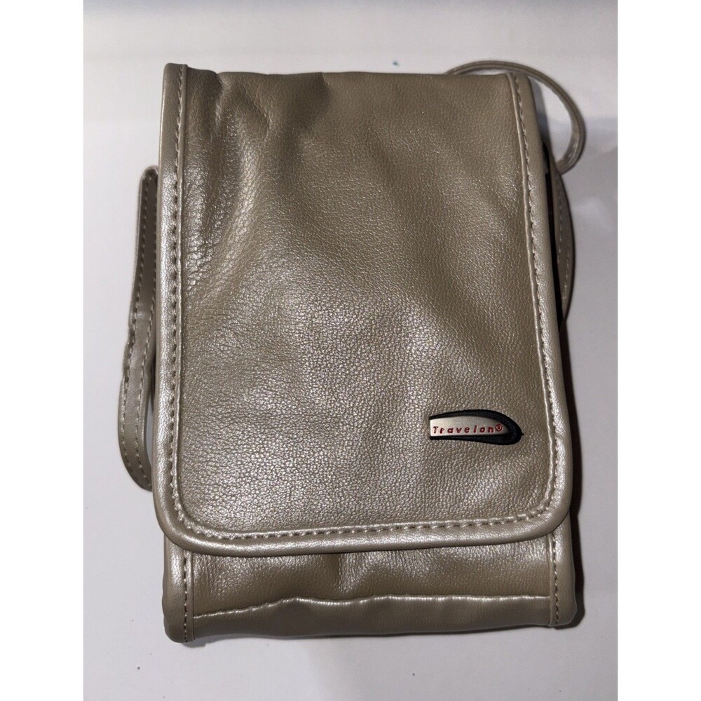 NWOT Vintage Travelon CH06 Leather Crossbody Bag Travel Wallet Organizer Light